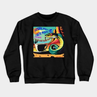 a snake drinking a cup of coffee pop art in the desert Crewneck Sweatshirt